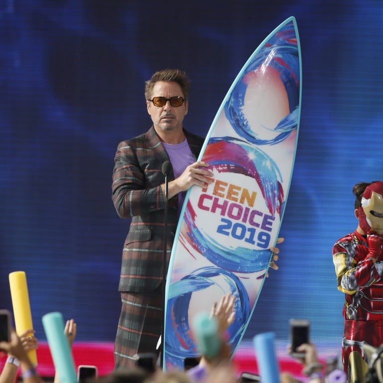 American actor Robert Downey Jr accepts his surfboard ‘best movie actor: drama/action adventure award’ for his performance in the blockbuster film Avengers: Endgame at last month’s Teen Choice Awards 2019 in Los Angeles. Photo: AP