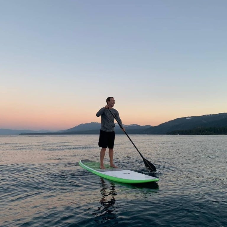 Mark Zuckerberg learns the basics of paddleboarding. Photo: Instagram/zuck
