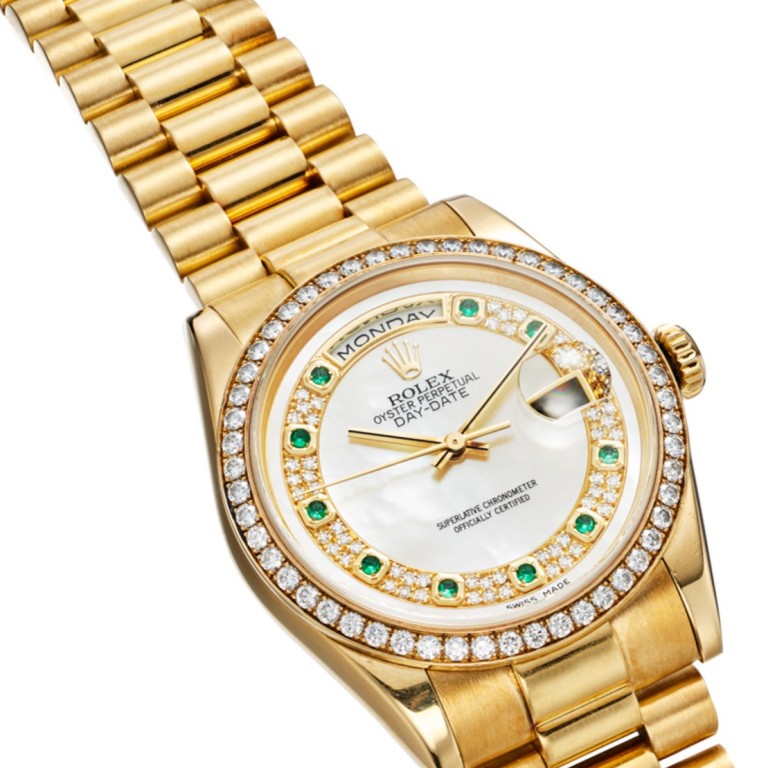 Rolex Yellow Gold Day-Date 40 Watch - Fluted Bezel - White Bevelled Roman  Dial - President Bracelet 228238 WRP — Boston Time Pieces