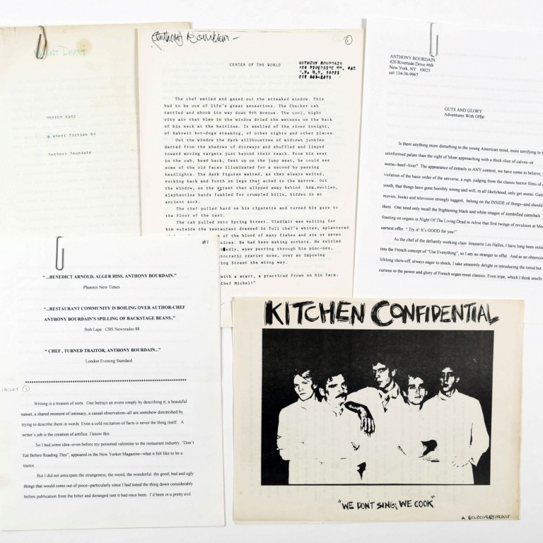 A collection of early writings by Anthony Bourdain, including original pitch for the book Kitchen Confidential. His belongings are up for auction until October 30, 2019.