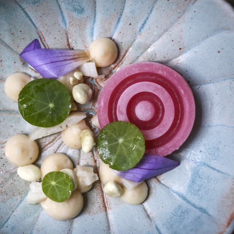 The ‘lotus’ dessert at Bo Innovation is inspired by the lotus plant, a powerful symbol in Buddhist tradition. Photo: Jonathan Wong