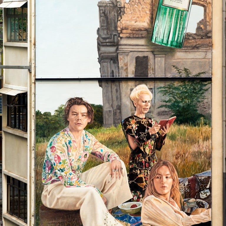 Gucci’s new Art Wall treatment has appeared on Hong Kong’s D’Aguilar Street – starring an eccentric cast of models, musicians and artists, including singer Harry Styles. Photos: Gucci