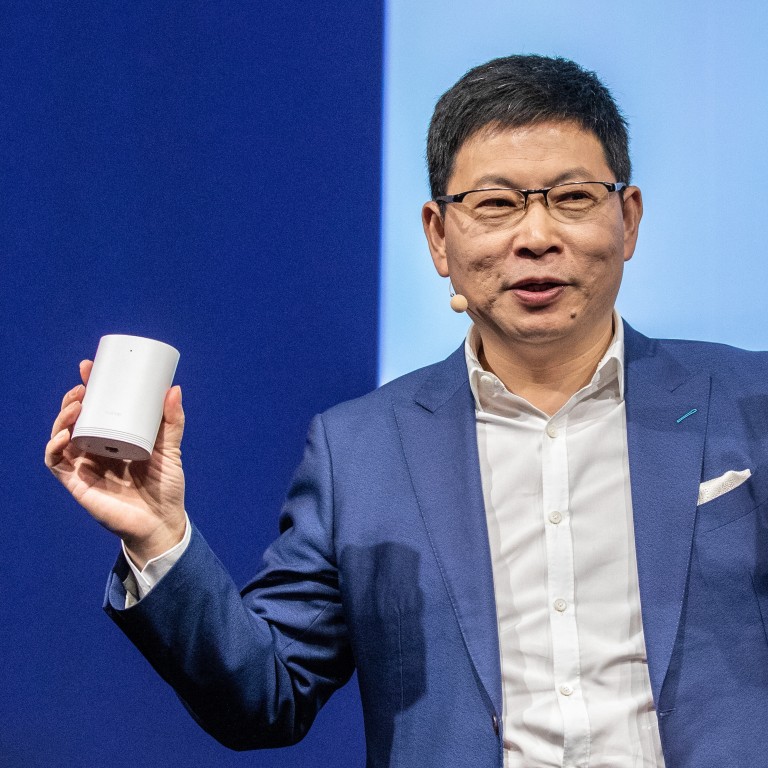 Richard Yu, CEO of Huawei Consumer Group, presents the Huawei Wi-Fi Q2 Pro, at the Internationale Funkaustellung Berlin consumer electronics fair on September 6, 2019. Photo: EPA-EFE