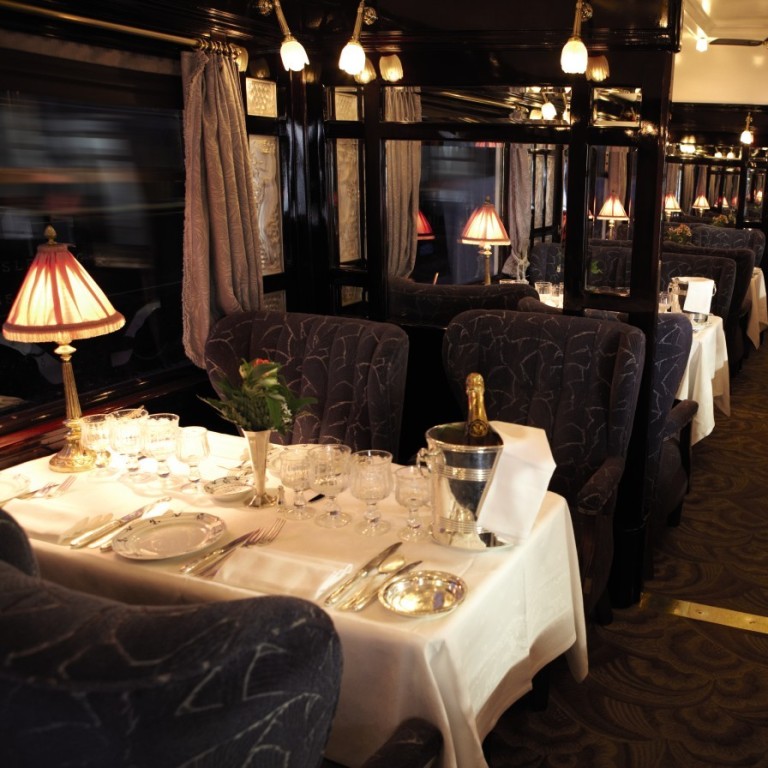 The Venice Simplon-Orient-Express restaurant car set for dinner service. Photo: Handout