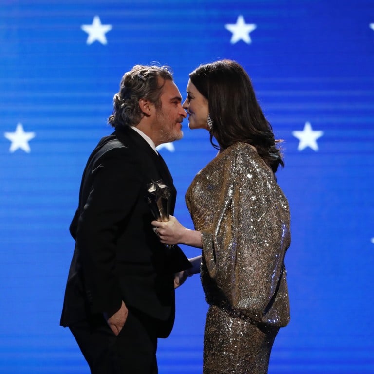 Anne Hathaway presents the best actor award to Joaquin Phoenix, for his role in Joker, at the 25th Critics Choice Awards – is an Academy Award on the cards next? Photo: Reuters
