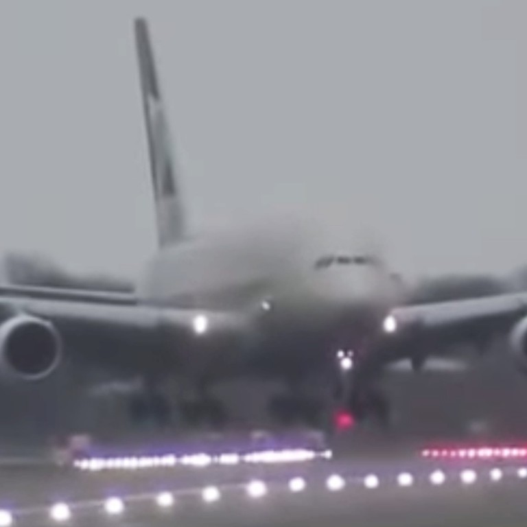 Hair-raising video shows massive A380 jet make ‘crab’ landing at ...