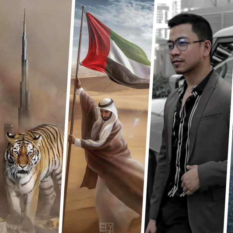 Filipino artist Ely Caluag is known for his UAE-inspired works in both digital and traditional art form. Photo: Instagram and Handout