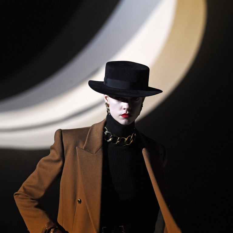 A model presents a creation by Belgium designer Anthony Vaccarello for Saint Laurent fashion house during the Paris Fashion Week, in Paris, France. Photo: Julien De Rosa/EPA-EFE