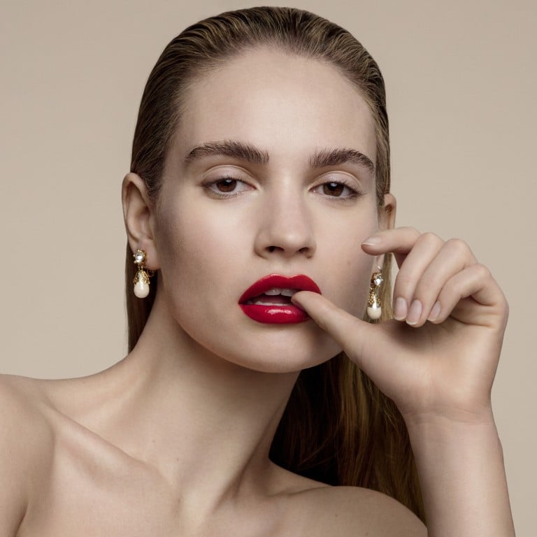 British actress Lily James, who plays young Donna in Mamma Mia! Here We Go Again, with applied Burberry's Dubbed Kisses Lip Lacquer. Photo: Burberry