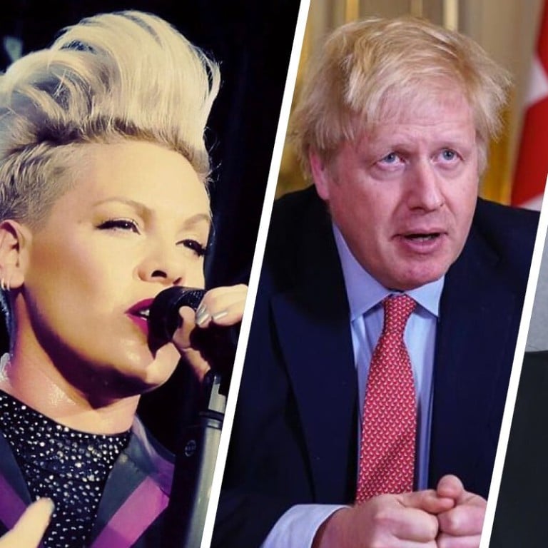 Pink, Boris Johnson and JK Rowling have all tested positive for Covid-19. Photos: Instagram