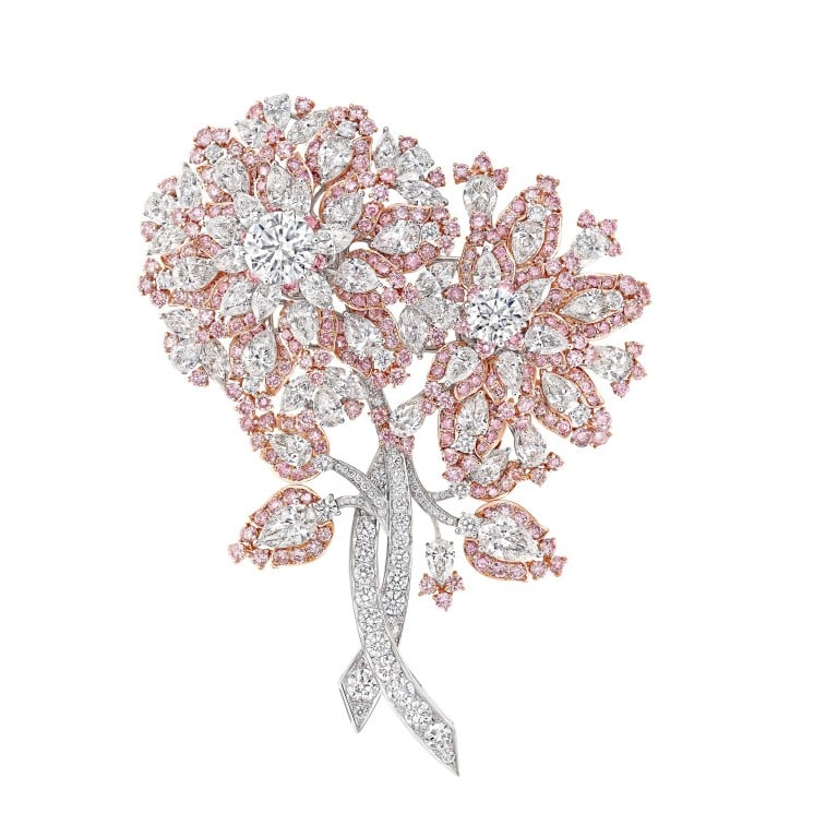 A pink and white diamond brooch from Graff – the likes of which will be a lot rarer when Rio Tinto’s Argyle mine closes in Western Australia. Photo: Graff