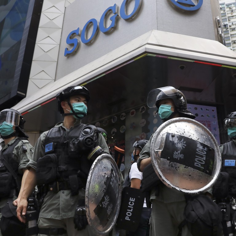 Hong Kong’s riot police were out in force again on Sunday as people took to the streets to protest against the new national security law. Photo: May Tse