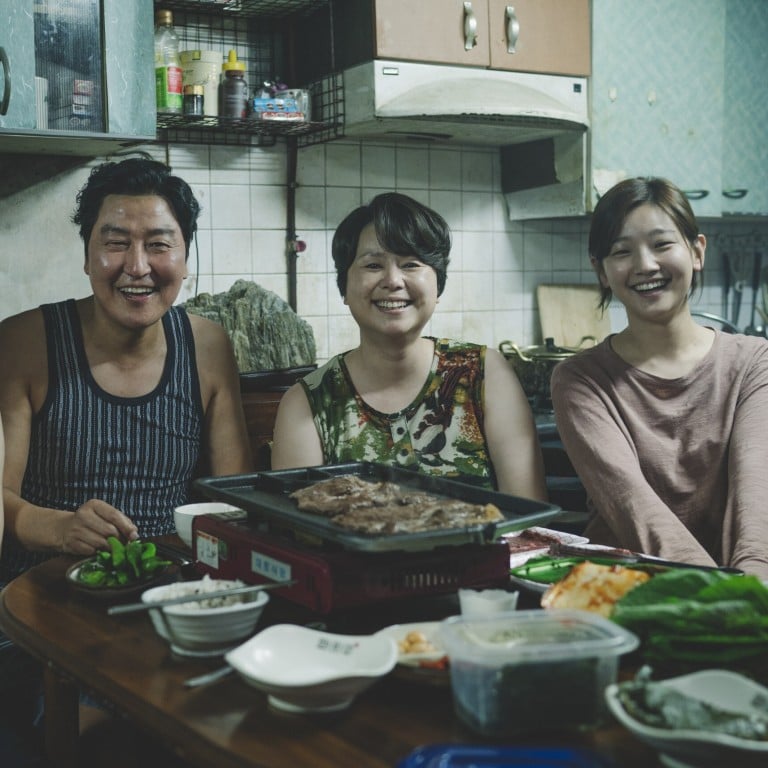 Choi Woo-shik, Song Kang-ho, Chang Hyde-jin and Park So-dam (from L-R) in a still from Parasite. Photo: CJ Entertainment