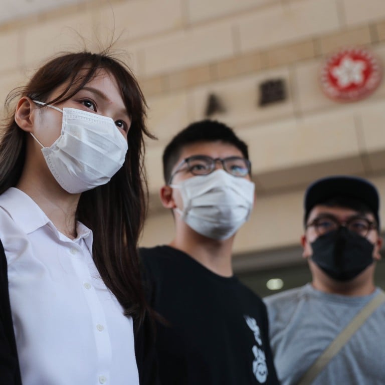 Agnes Chow, Joshua Wong and Ivan Lam arrive at West Kowloon Court on Wednesday. Photo: Sam Tsang Agnes Chow, Joshua Wong and Ivan Lam arrive at West Kowloon Court on Wednesday. Photo: Sam Tsang