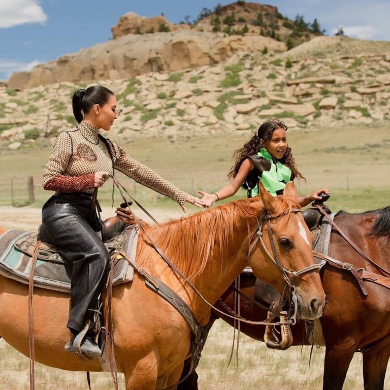 Kim Kardashian and daughter North on their Wyoming ranch property. Photo: Instagram/@kimkardashian
