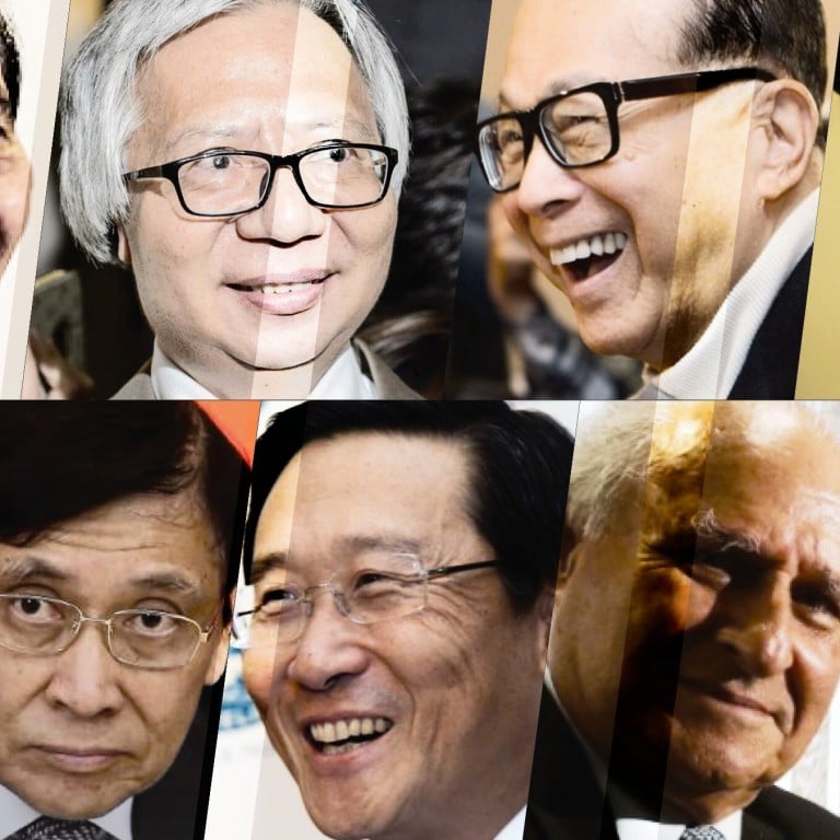 Hong Kong’s magnificent seven – top row (from left) Lee Shau-kee, Thomas Kwok, Li Ka-shing. Bottom row (from left): Henry Cheng, Raymond Kowk, Peter Woo, Michael Kadoorie. Photos: handout/SCMP archive