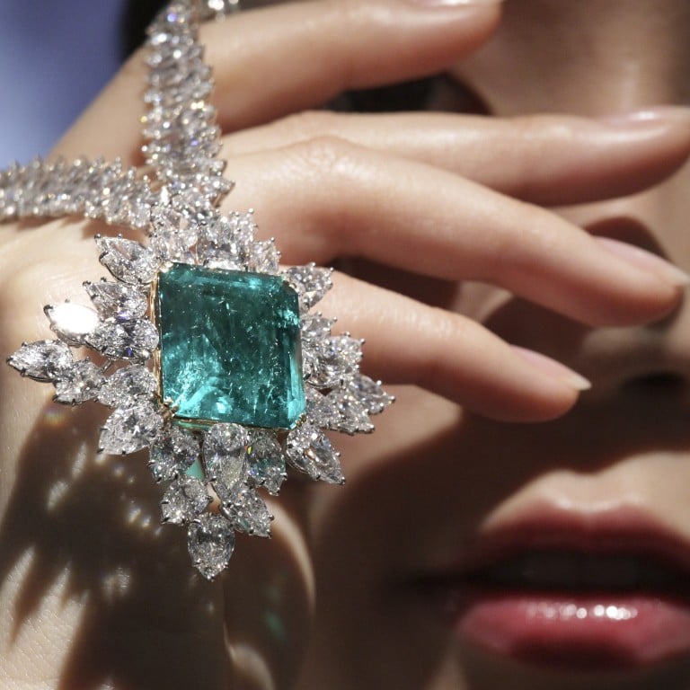 Are diamonds forever? A 42.88-carat natural Colombian muzo emerald and diamond pendant necklace from Harry Winston with an auction estimate of between HK$23-HK$28 million (US$3-US$3.6 million). Photo: SCMP