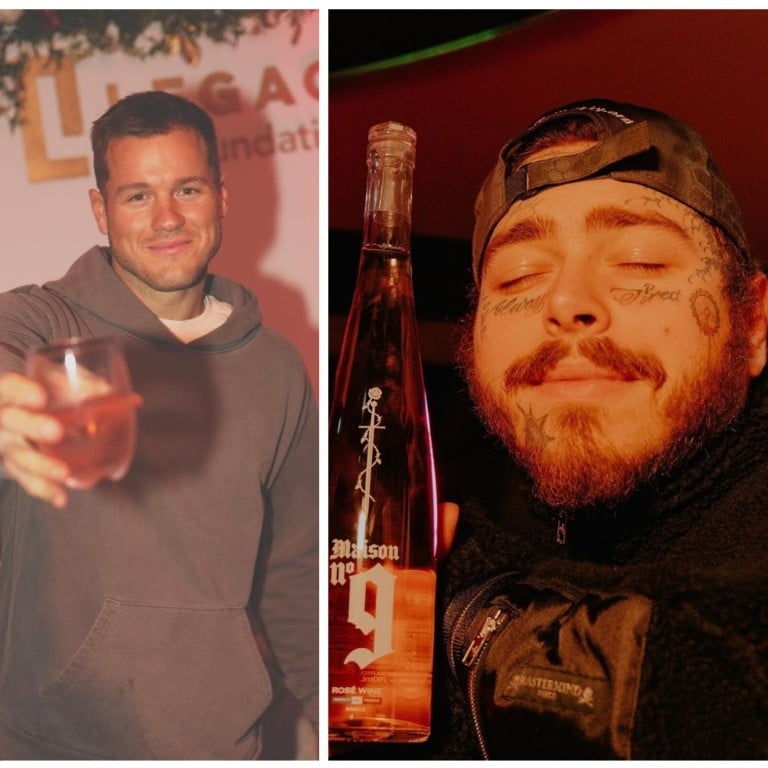Who knew big hairy men could sell rosé so effectively? From left: Colton Underwood, Post Malone and The Fat Jewish. Photo: @coltonunderwood @maison9wine @drinkbabe/ Instagram