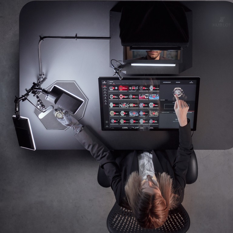 One feature of Hublot’s digital extension to its Fifth Avenue, New York, store is the chance to interact remotely with in-store salespeople. Photo: Hublot
