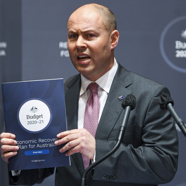 Australian Treasurer Josh Frydenberg announced the 2020-21 budget on Tuesday in Canberra. Photo: EPA-EFE