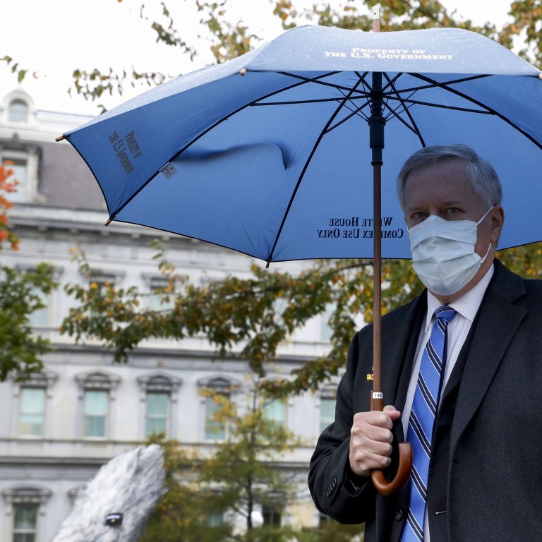 Mark Meadows, White House chief of staff, gives a thumbs up after a television interview outside the White House on Sunday. Photo: Bloomberg