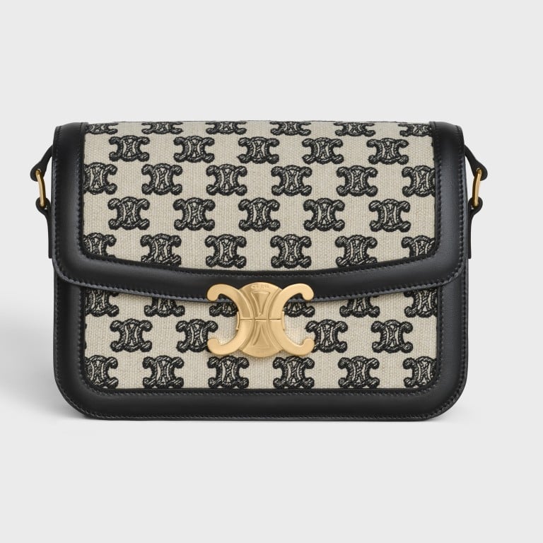 TEEN TRIOMPHE BAG IN BLACK TRIOMPHE EMBROIDERY AND CALFSKIN. Photos: Celine