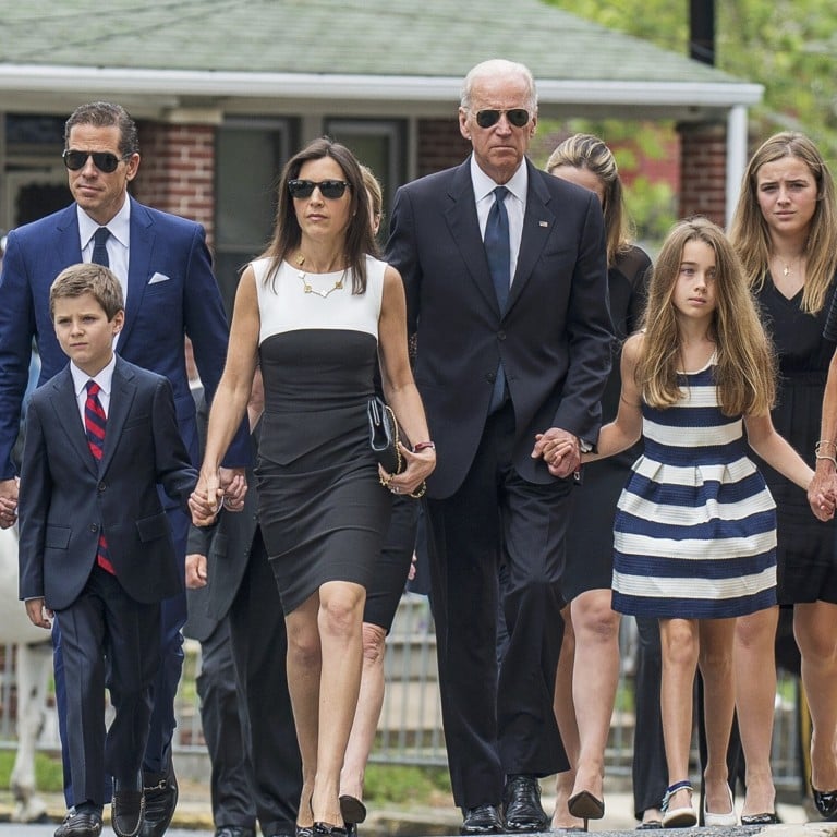 From left to right: Hunter Biden and his nephew, also named Hunter, Beau’s widow Hallie, president-elect Joe Biden and Beau’s daughter Natalie attend Beau’s funeral in Delaware in 2015. Photo: Reuters