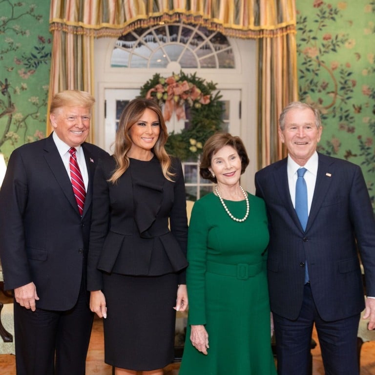 President Donald Trump and first lady Melania visit former President George W. Bush and former first lady Laura at Blair House in 2018. Photo: White House