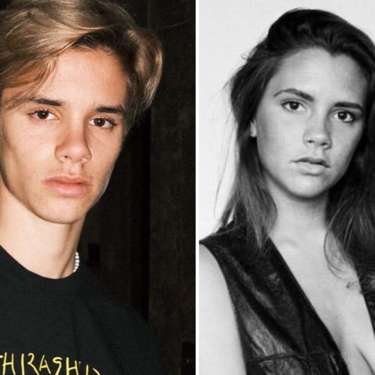 Romeo Beckham has made headlines for his eye-catching family resemblance to celebrity mum Victoria. Photos: @romeobeckham/Instagram, @laurco1002/Pinterest