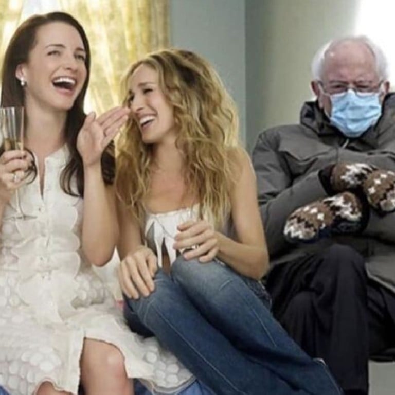 A photo of Bernie Sanders at the US inauguration day in the US went viral, resulting in netizens making countless memes – here he is with some of the Sex and the City girls. Photo: @cynthiaenixon/Instagram