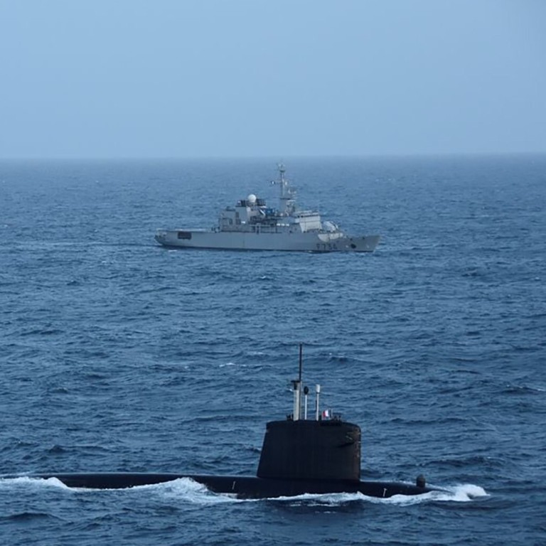 The French nuclear attack submarine Émeraude and naval support ship Seine have sailed through the South China Sea, according to a tweet by France’s defence minister. Photo: Twitter The French nuclear attack submarine Émeraude and naval support ship Seine have sailed through the South China Sea, according to a tweet by France’s defence minister. Photo: Twitter