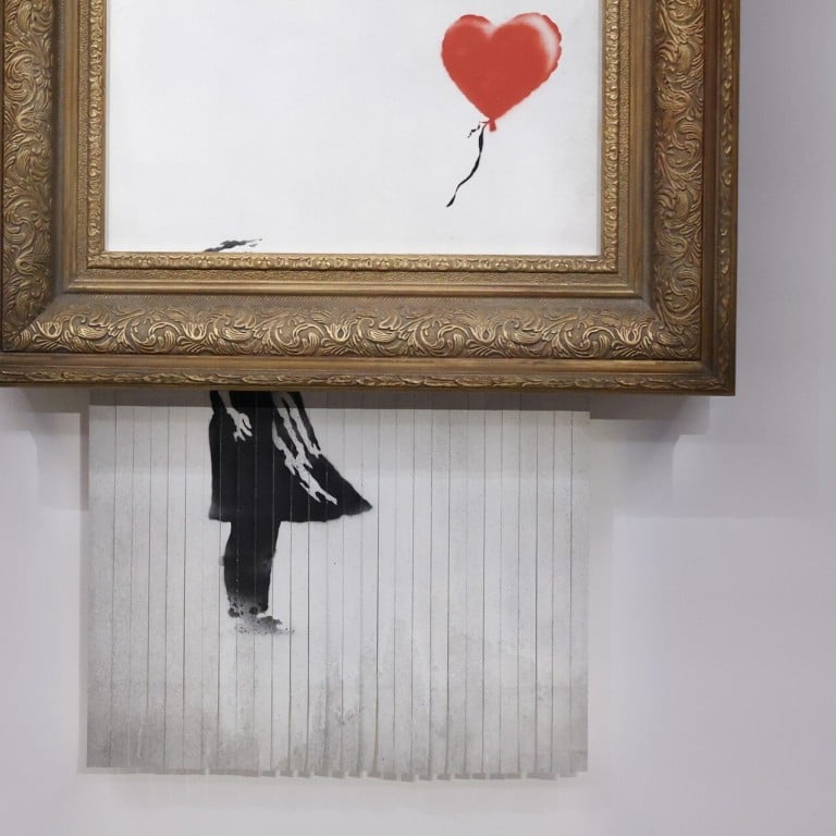 shredded banksy artwork love is in the bin sells for record us 25 4 million south china morning post