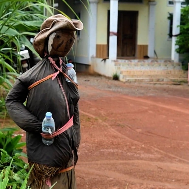 Cambodians use scarecrows to scare away the coronavirus