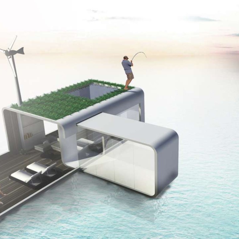The Pod is a self-sustaining living unit that can be connected with one another to form a community on the water. Illustrations: Anzon Wong