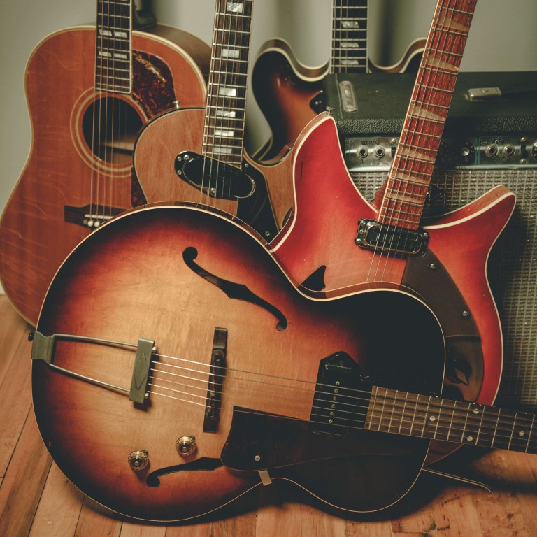 Vintage guitars from online instrument sales site Reverb.com. Vintage guitars are collected by guitar lovers and also by fans of musicians who played the guitars.