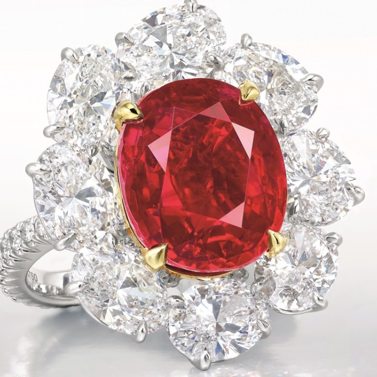 A ring with the “Ratnaraj Ruby” and diamonds sold at Christie’s Hong Kong 2016 Autumn Sale.