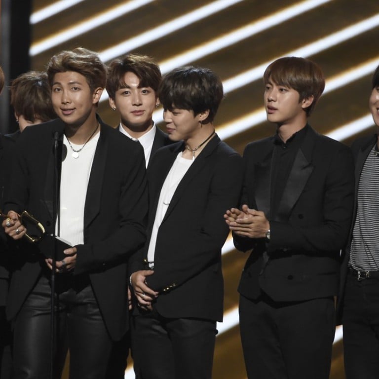 BTS, a South Korean band, accepts the award for top social artist at the Billboard Music Awards at the T-Mobile Arena. Photo: AP