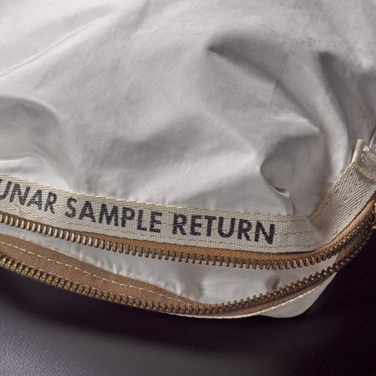 An Apollo 11 Contingency Lunar Sample Return Bag, used by astronaut Neil Armstrong on Apollo 11 to bring back the very first pieces of the moon ever collected. The bag, which contains traces of the collected samples, is the only such relic available for private ownership