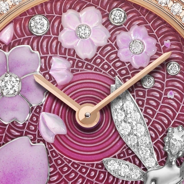 Van Cleef & Arpels. The Charms Extraordinaire Fée Sakura wristwatch depicts the blossoming of cherry blossom trees with mother-of-pearl flowers and cabochonné enamelled petals. Price on request