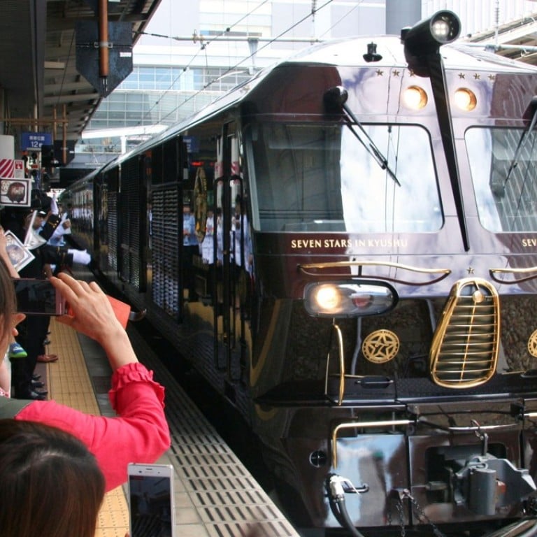 Kyushu Railway Co.'s luxury sleeper train Seven Stars leaves JR Hakata Station in Fukuoka for a four-day trip. Photo: Kyodo