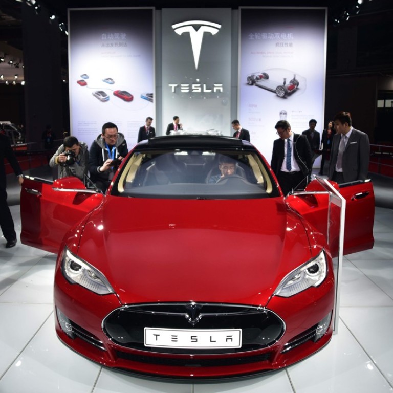 A Tesla Model S P85d car displayed at the 16th Shanghai International Automobile Industry Exhibition. Photo: AFP
