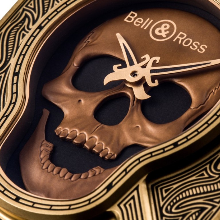 The limited edition Bell & Ross BR01 Burning Skull Bronze watch. Photo: Bell & Ross