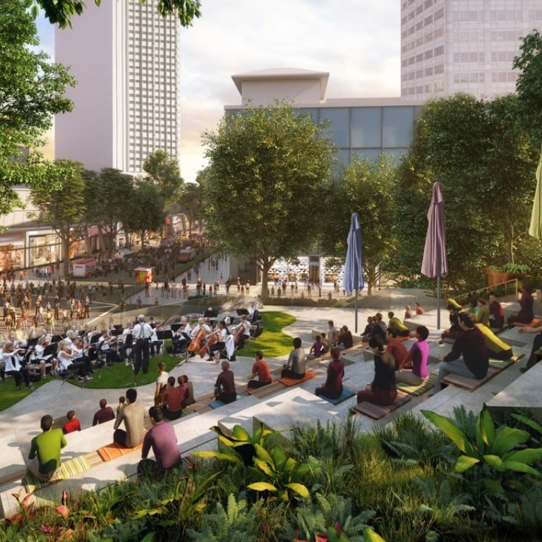 An artist's impression of the view of Orchard Road from outdoor events space.
