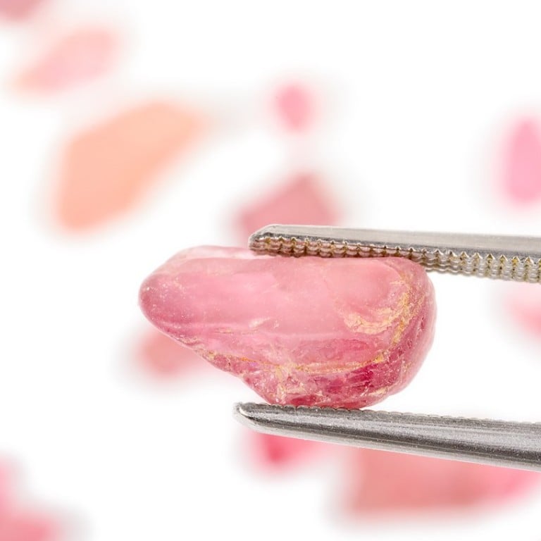 Natural uncut and rough pink spinel crystal. Historically, spinels were revered more than diamonds and rubies because of their lustre, durability and hardness.