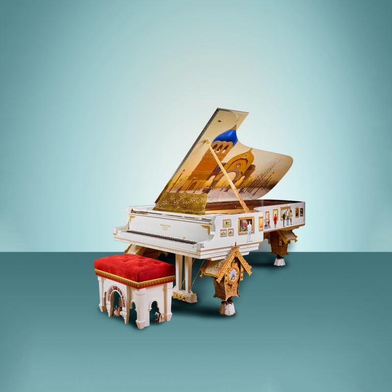 The ‘Pictures at an Exhibition’ Model D Concert Grand features hand-painted artworks and was inspired by a Russian composer’s masterpiece
