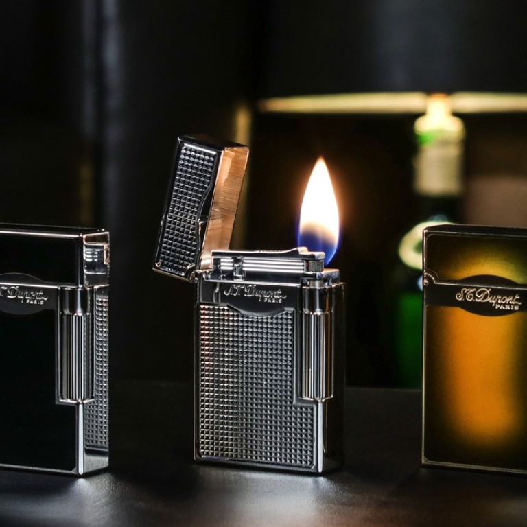 Le Grand S.T. Dupont Ligne 2 Lighter collection. (from left) Black Natural Lacquer and Palladium HK$12,000; Diamond Head HK$10,000; Atelier Sunburst Natural Brown Lacquer HK$13,500.