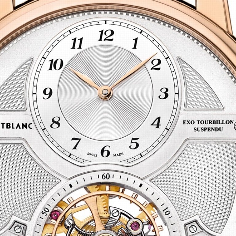 Montblanc. The Star Legacy Suspended Exo Tourbillon Limited Edition 58 features a three-dimensional dial and a new patented complication. Price on request