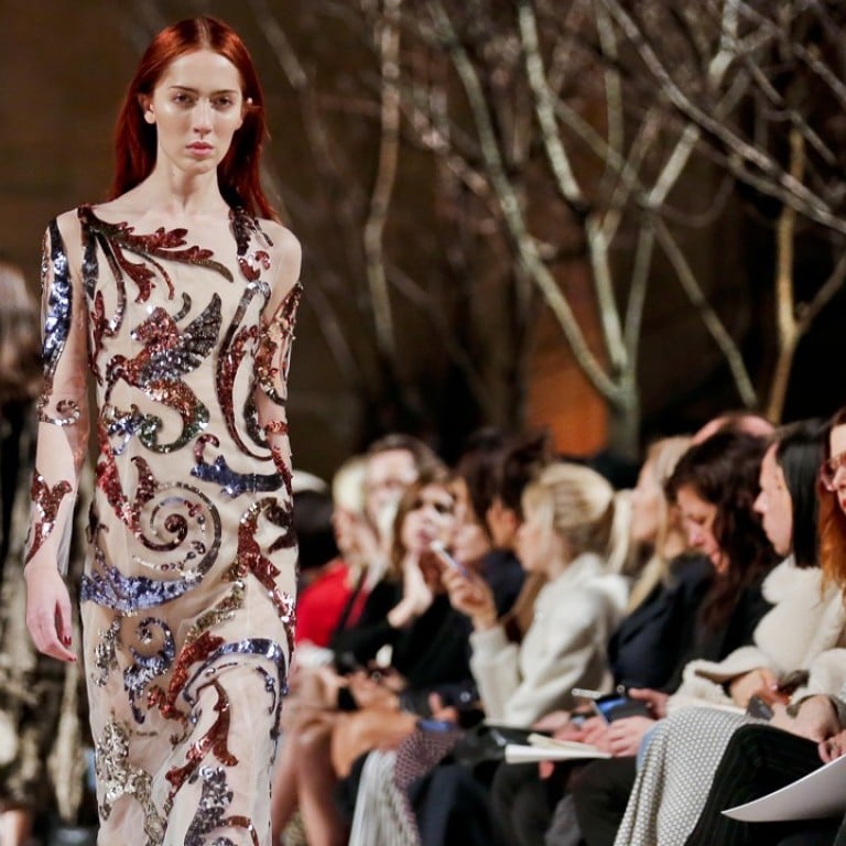 Tree branch-like embroidery featured in the Oscar de la Renta collection at New York Fashion Week. Photo: AP