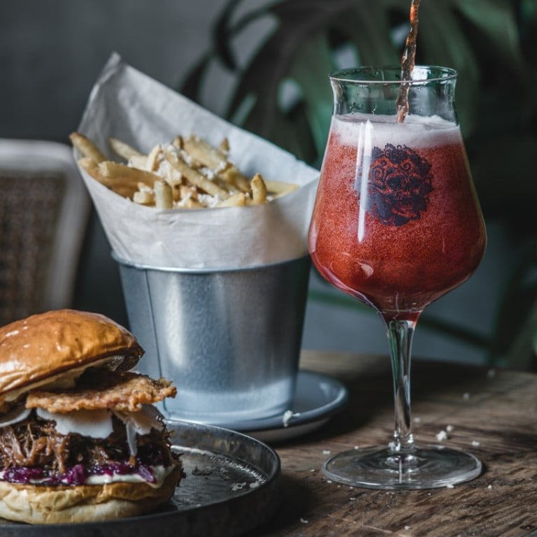 Burger, chips and a drink at Blue Supreme