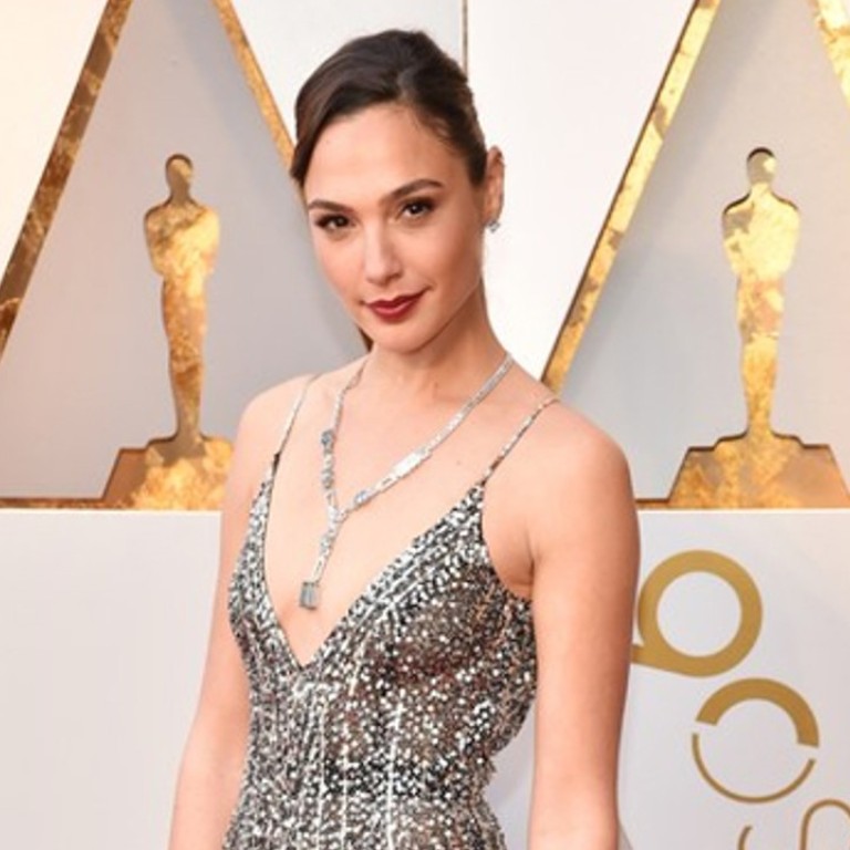 Gal Gadot, star of Wonder Woman, walks down the red carpet at the 90th Academy Awards ceremony in a Tiffany and Co. 2018 Blue Book necklace also known as ‘Blue Ice’.